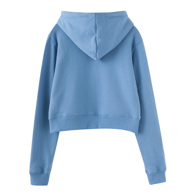 Crop-Top-Sweatshirt aus 100 % Baumwolle für Frauen im Frühling und Herbst mit durchgehendem Reißverschluss